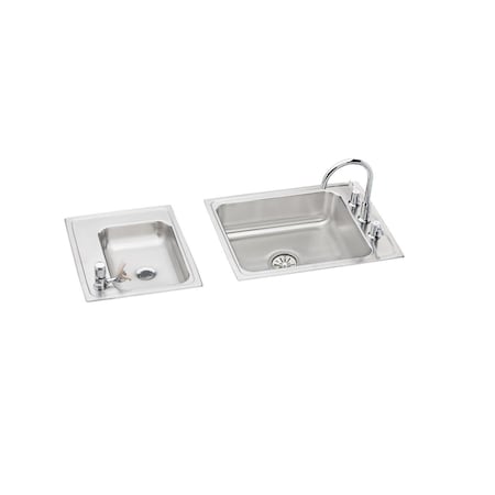 Elkay Lustertone Stainless Steel 41X19-1/2X4 Double Bowl Top Mount Classroom Ada Sink + Faucet/Bubbler Kit DRKAD2411940LC